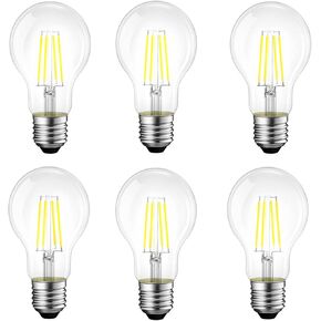 E26 LED Light Bulbs,40 Watt Equivalent,Warm White 2700K Classic Clear Glass A19 LED Filament Bulb Non-Dimmable,Pack of 6