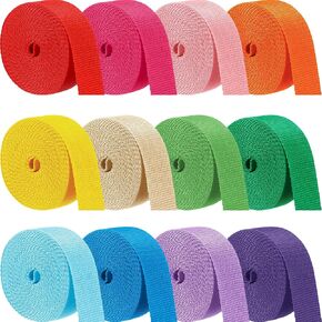 Windyun 12 Rolls 1 Inch Polypropylene Webbing 5 Yard Heavy Duty Webbing Strap Seatbelt Strapping for Indoor Outdoor DIY Gear Repair, Furniture, Canoe Seat, Upholstery, Seatbelt Material, 12 Colors in Kuwait