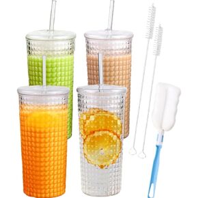 أكواب زجاجية من بيريتي مع أغطية وقش زجاجية، كوب زجاجي عالي البورسليكات 24oz، قهوة مثلجة، عصير الصودا، كوب شاي ماء واسع الفم، برطمان ميسون قابل لإعادة الاستخدام، كوب للشرب، شفاف in Kuwait