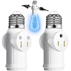 مقبس إضاءة لمحول التوصيل (عبوة من قطعتين)، محول مقبس لمبة إضاءة 2&3 شقوق، محول مقبس إضاءة احترافي من مواد مقاومة للحرارة، محول قابس لمبة إضاءة لمقابس التوسيع - أسود in Kuwait