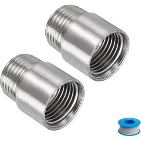 Shower Head Extension Arm, 2.4-Inch 1/2PT Male to 1/2PT Female Thread 304 Stainless Steel Cast Pipe Fitting Coupler 2 Pack