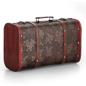 ELLDOO Vintage Wooden Storage Chest, Portable Decorative Luggage Suitcase, Treasure Chest Box with Map Pattern, Pirate Keepsakes Box for Gifts, Chest Storage Box for Decor Storage Travel