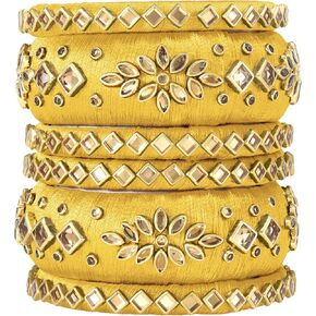 Aheli Matching Floral Kundan Silk Thread Chuda Chura Bangle Set Indian Traditional Bridal Fashion Jewelry for Women Girls