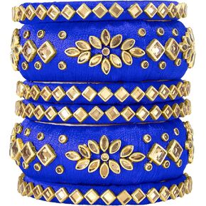 Aheli Matching Floral Kundan Silk Thread Chuda Chura Bangle Set Indian Traditional Bridal Fashion Jewelry for Women Girls