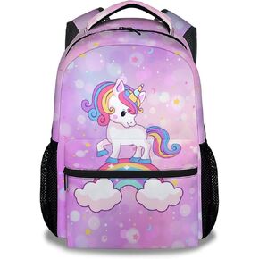 Unicorn Backpack for Girls, 16" Cute Backpack for School, Purple Print Lightweight Bookbag for Kids Students
