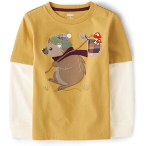 Gymboree,and Toddler Embroidered Graphic Long Sleeve Layered T-Shirts,Heartbreaker,3T