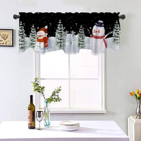 54x18 Inches Cartoon Cute Snowman Night Snowflake Christmas Tree Window Valance Winter Snowscape Holiday Home Kitchen Dining Room Decoration Polyester Fabric Supplies