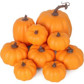 9PCS Fall Pumpkin Decor - Plastic Artificial Fake Pumpkins Used for Home Party Outdoor Decor and Halloween Thanksgiving Decorations(Brush White)