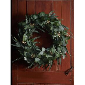 24 Inch Eucalyptus Wreath for Front Door, Artificial Greenery Wreath with Big Berries, Spring Green Encalyptus Wreath for Front Door Wall Window Decor