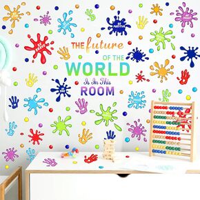 Colorful Paint Splatter Wall Stickers Inspirational Motivational Phrase Wall Decals Color Paint Hand Print Wall Stickers Splash Splotch Wall Decals for Kids Room Playroom Classroom Decor