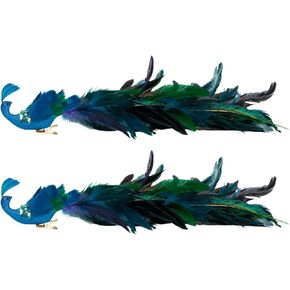 BestAlice 2 Pcs White Peacock Christmas Ornaments, 17.5 Inch Long Tail Feather Peacock Clip Ornament, Glittered Phoenix Christmas Ornament, Faux Simulation Feather Peacock for Christmas Tree Decor