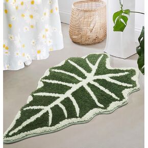 Green Leaf Bathroom Rugs-Tropical Leaves Shaped Bath Mat for Cute Bathroom Decor Alocasia Leaf Plant Rug for Boho Bedroom Washable Sage Green Shower Mat 20''x35.5'' in Kuwait