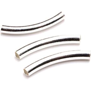 10pcs Genuine Sterling Silver Sleek Curved Tube Beads for Jewelry Making (Silver, 1.5x25mm)
