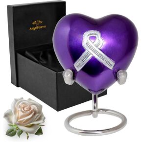 Heart Keepsake Urn for Human Ashes Honor Your Loved One with Mini Purple Tie Shine Heart Urn with Brass Nickle Stand & Thanku Card Memorial Heart Shaped Urns