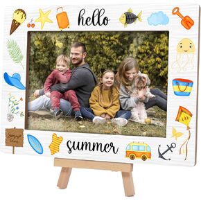 Picture Frames 4x6, Hello Summer Wooden Photo Frame with Easel, Birthday Vacation Gifts for Women Friends Bedroom Desk Tabletop Decor (B09)