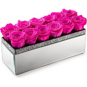 SOHO FLORAL ARTS | Extra Large Mirrored Vase Pave Accent | Preserved Roses That Last for Years | Forever Roses in a Box (Pink) | Mothers Day Gifts