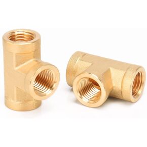 Solid Brass Tee Fitting, Heavy Duty Threaded Pipe T Adapter Fitting Metal Connectors,2 Pack (1/2 NPT Female x 1/2 NPT Female x 1/2 NPT Male)