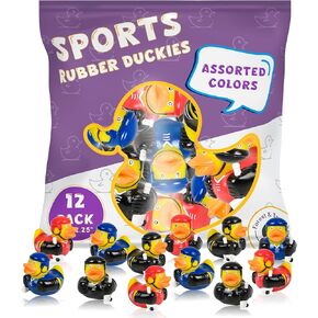 Sports-Themed Rubber Duckies - Rubber Ducky Bath Toy Set, 2" Hockey, Baseball, Football, Basketball, and Soccer Mini Rubber Ducks - Durable Mini Ducks for Kids of All (Baseball - Pack of 12)