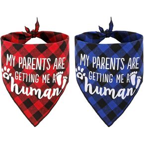 JPB Guess What Moms Pregnant Dog Bandana,Dog Pregnancy Announcement,Buffalo Plaid Baby Shower Pet Bandanas