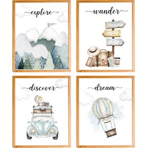 BearCake Construction Decor for Boys Room, Inspirational Construction Wall Art Set of 4, Cartoon Excavator Truck Wall Decor Poster Prints for Toddler Boy Room Playroom Nursery, 8x10 Inches
