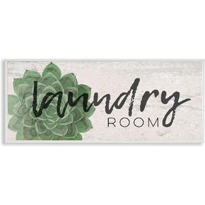 Stupell Industries Laundry Room Green Succulent Soft Textured Paper Look Wall Plaque Art, 7x17, Multicolor
