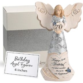Pavilion Gift Company 82416 Elements Angels - Happy 70th Birthday May Today's Wishes Fill Your Life with Happiness 6" Angel Figurine, Silver