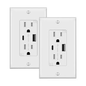 USB Outlet, USB C Outlets Receptacles, Electrical Outlet with USB, 15A Tamper-Resistant Receptacle, Charging for iPhone, Samsung, Google, LG, HTC, Android Devices, UL Listed, White,4 Pack