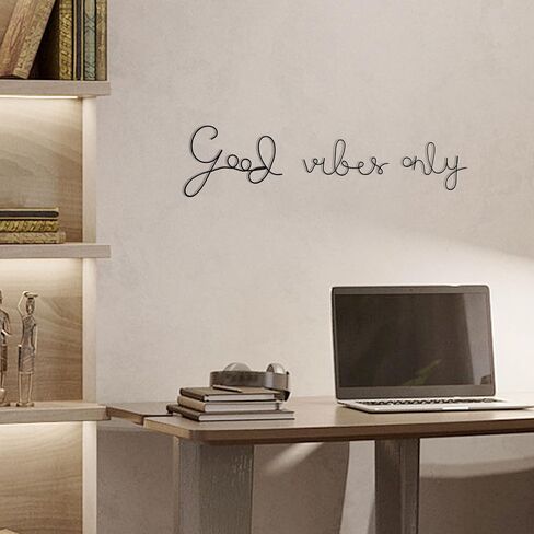 Ecqizer Good Vibes Only Signs Wall Decor Metal Wire Letters Wall Decor Metal Wire Art Decor Inspirational Wall Decoration for Home Room Office Wall (Black) in Saudi Arabia