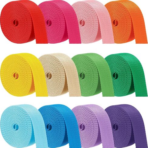Windyun 12 Rolls 1 Inch Polypropylene Webbing 5 Yard Heavy Duty Webbing Strap Seatbelt Strapping for Indoor Outdoor DIY Gear Repair, Furniture, Canoe Seat, Upholstery, Seatbelt Material, 12 Colors in Kuwait