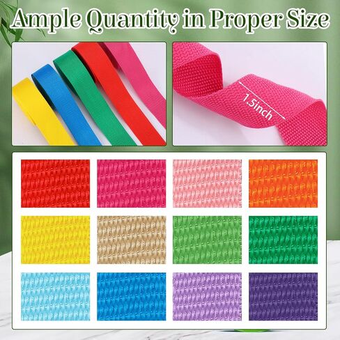 Windyun 12 Rolls 1 Inch Polypropylene Webbing 5 Yard Heavy Duty Webbing Strap Seatbelt Strapping for Indoor Outdoor DIY Gear Repair, Furniture, Canoe Seat, Upholstery, Seatbelt Material, 12 Colors in Kuwait