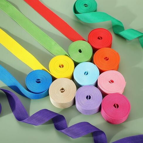Windyun 12 Rolls 1 Inch Polypropylene Webbing 5 Yard Heavy Duty Webbing Strap Seatbelt Strapping for Indoor Outdoor DIY Gear Repair, Furniture, Canoe Seat, Upholstery, Seatbelt Material, 12 Colors in Kuwait