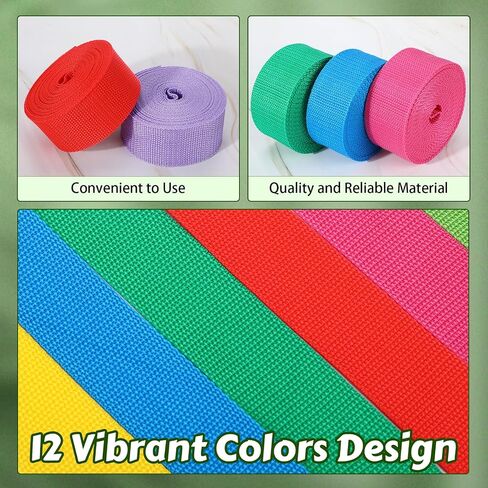 Windyun 12 Rolls 1 Inch Polypropylene Webbing 5 Yard Heavy Duty Webbing Strap Seatbelt Strapping for Indoor Outdoor DIY Gear Repair, Furniture, Canoe Seat, Upholstery, Seatbelt Material, 12 Colors in Kuwait