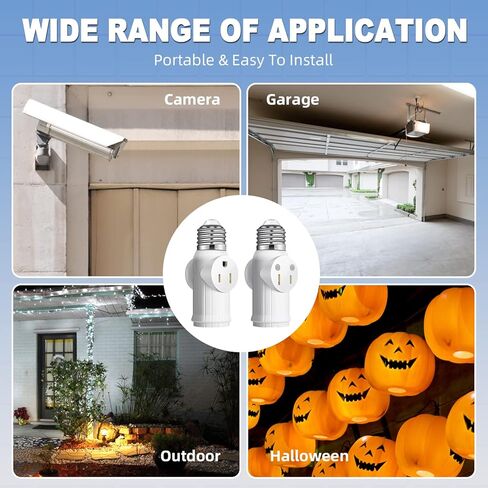 مقبس إضاءة لمحول التوصيل (عبوة من قطعتين)، محول مقبس لمبة إضاءة 2&3 شقوق، محول مقبس إضاءة احترافي من مواد مقاومة للحرارة، محول قابس لمبة إضاءة لمقابس التوسيع - أسود in Kuwait