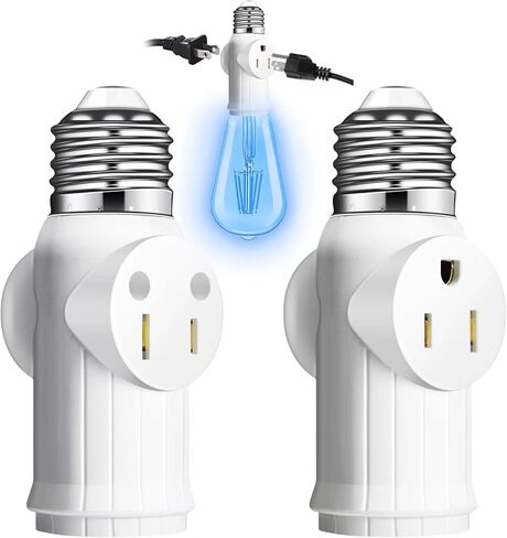 مقبس إضاءة لمحول التوصيل (عبوة من قطعتين)، محول مقبس لمبة إضاءة 2&3 شقوق، محول مقبس إضاءة احترافي من مواد مقاومة للحرارة، محول قابس لمبة إضاءة لمقابس التوسيع - أسود in Kuwait