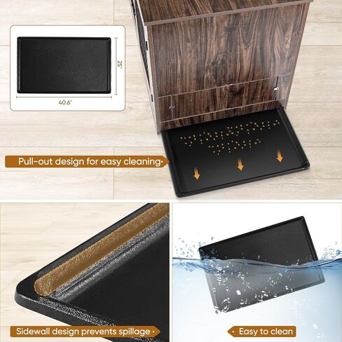 أثاث قفص للكلاب مع أوعية للكلاب قابلة للدوران بزاوية 360 درجة، وطاولة نهاية خشبية لبيت الكلاب مقاس 41 بوصة مع وسادة وصينية وأبواب مزدوجة، للاستخدام الداخلي في بيت قفص الحيوانات الأليفة للكلاب المتوسطة والكبيرة (بني) in Kuwait