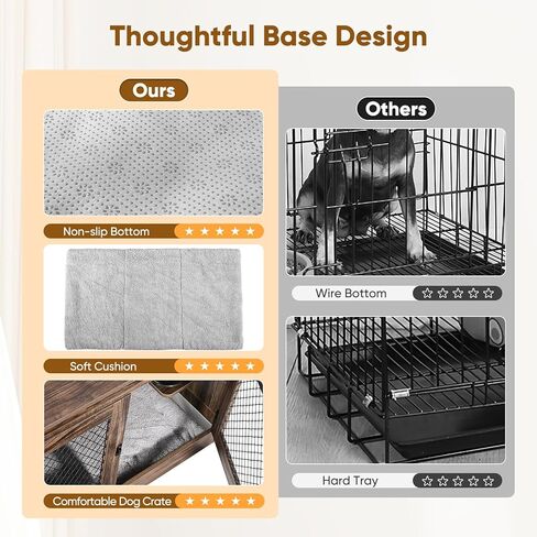 أثاث قفص للكلاب مع أوعية للكلاب قابلة للدوران بزاوية 360 درجة، وطاولة نهاية خشبية لبيت الكلاب مقاس 41 بوصة مع وسادة وصينية وأبواب مزدوجة، للاستخدام الداخلي في بيت قفص الحيوانات الأليفة للكلاب المتوسطة والكبيرة (بني) in Kuwait