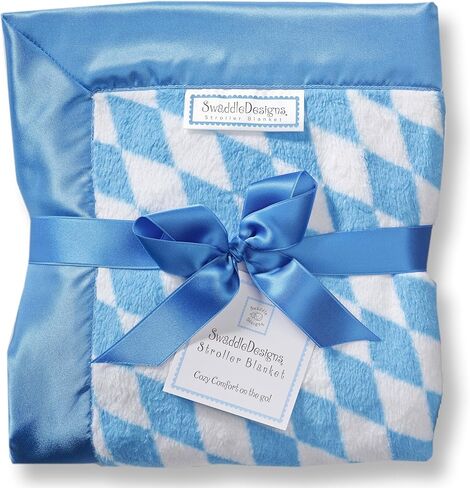 بطانية SwaddleDesigns لعربة الأطفال، بطانية مريحة من القطيفة للرضع/الأطفال الصغار، مقاس 30x40 بوصة، Forever Diamonds مع زخرفة من الساتان الأزرق، أزرق ملكي in Kuwait