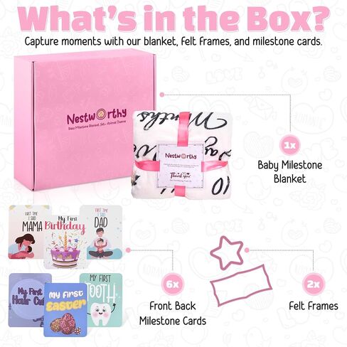 Baby Milestone Blanket for Girls, Pink Floral Monthly Photo Prop Blanket, 60x40 Baby Growth Chart with 6 Milestone Cards, Newborn Girl in Saudi Arabia