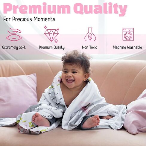 Baby Milestone Blanket for Girls, Pink Floral Monthly Photo Prop Blanket, 60x40 Baby Growth Chart with 6 Milestone Cards, Newborn Girl in Saudi Arabia