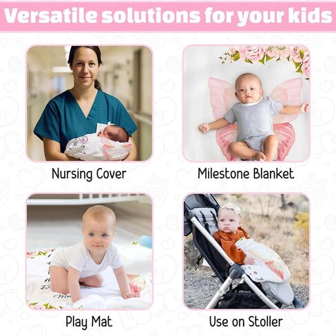 Baby Milestone Blanket for Girls, Pink Floral Monthly Photo Prop Blanket, 60x40 Baby Growth Chart with 6 Milestone Cards, Newborn Girl in Saudi Arabia
