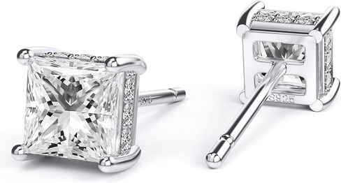 18K White Gold Plated Sterling Silver Princess Cut Cubic Zirconia Stud Earrings Square CZ Diamond Stud Earrings for Women Men Hypoallergenici (Gold 5MM) in Saudi Arabia