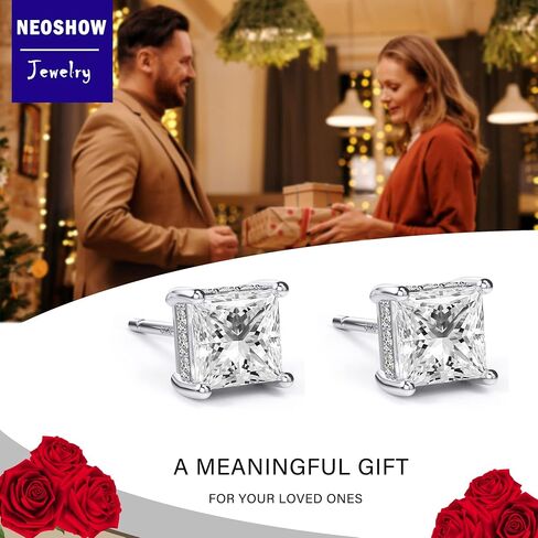 18K White Gold Plated Sterling Silver Princess Cut Cubic Zirconia Stud Earrings Square CZ Diamond Stud Earrings for Women Men Hypoallergenici (Gold 5MM) in Saudi Arabia