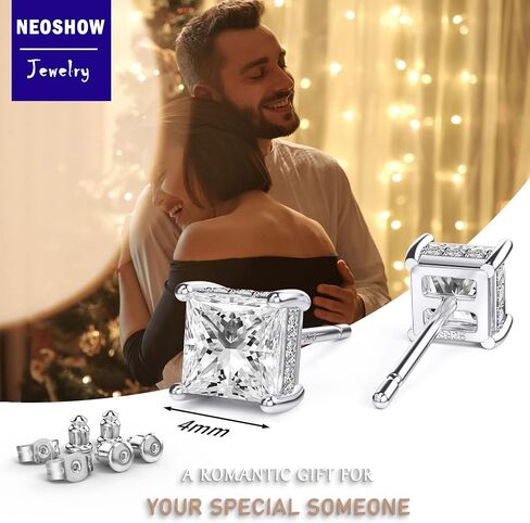 18K White Gold Plated Sterling Silver Princess Cut Cubic Zirconia Stud Earrings Square CZ Diamond Stud Earrings for Women Men Hypoallergenici (Gold 5MM) in Saudi Arabia
