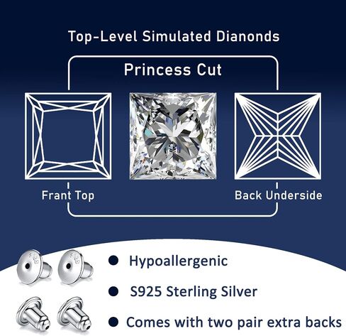 18K White Gold Plated Sterling Silver Princess Cut Cubic Zirconia Stud Earrings Square CZ Diamond Stud Earrings for Women Men Hypoallergenici (Gold 5MM) in Saudi Arabia