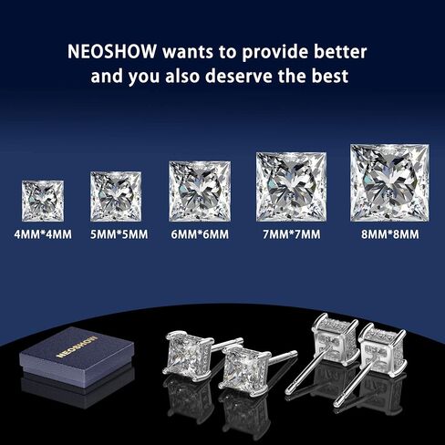 18K White Gold Plated Sterling Silver Princess Cut Cubic Zirconia Stud Earrings Square CZ Diamond Stud Earrings for Women Men Hypoallergenici (Gold 5MM) in Saudi Arabia
