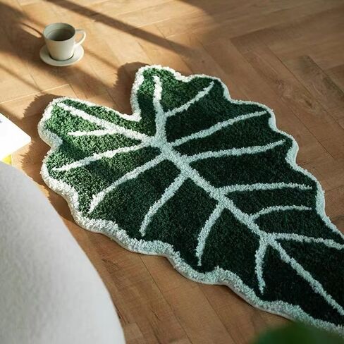 Green Leaf Bathroom Rugs-Tropical Leaves Shaped Bath Mat for Cute Bathroom Decor Alocasia Leaf Plant Rug for Boho Bedroom Washable Sage Green Shower Mat 20''x35.5'' in Kuwait