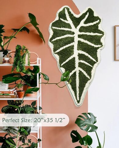 Green Leaf Bathroom Rugs-Tropical Leaves Shaped Bath Mat for Cute Bathroom Decor Alocasia Leaf Plant Rug for Boho Bedroom Washable Sage Green Shower Mat 20''x35.5'' in Kuwait
