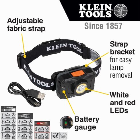 Klein Tools 56412 Rechargeable LED Flashlight with Worklight, 500 Lumens, USB Charging Cable, Pocket Clip, Battery Life Indicator, Magnetic in Kuwait