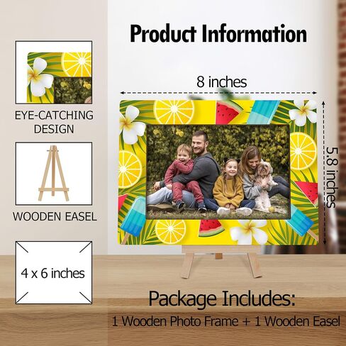 Picture Frames 4x6, Hello Summer Wooden Photo Frame with Easel, Birthday Vacation Gifts for Women Friends Bedroom Desk Tabletop Decor (B09) in Saudi Arabia