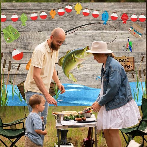 Avezano Rustic Wood Gone Fishing Backdrop for Birthday Party O Fish Ally Kids Baby Shower Photography Background Retirement Fisherman Party Decor Banner Supplies Photo Studio Props 7x5ft in Saudi Arabia